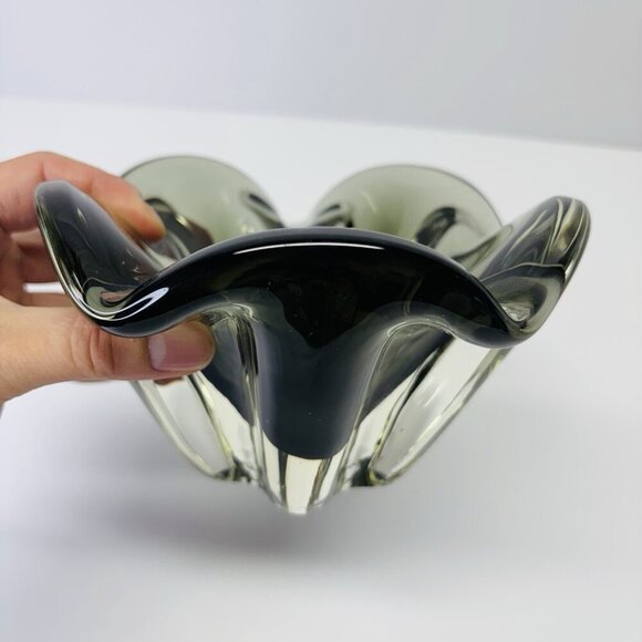 Murano Italian Art Glass Heavy Lotus Flower Translucent Bowl Dish Ashtray - Picture 3 of 10